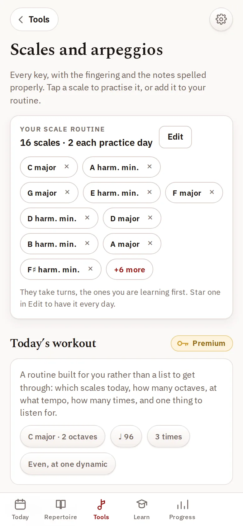 Scale routine with sixteen scales